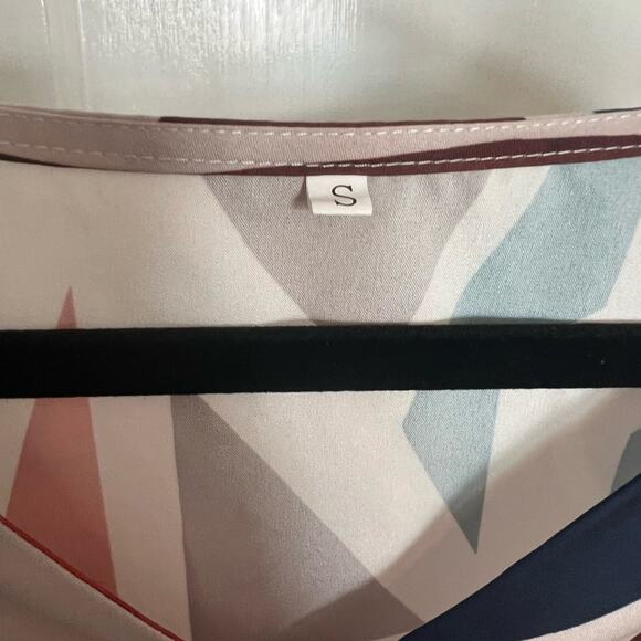 Mosaic Print Shirt Dress - Blue Orange Cream Green Belted Button Down - S - Picture 8 of 10